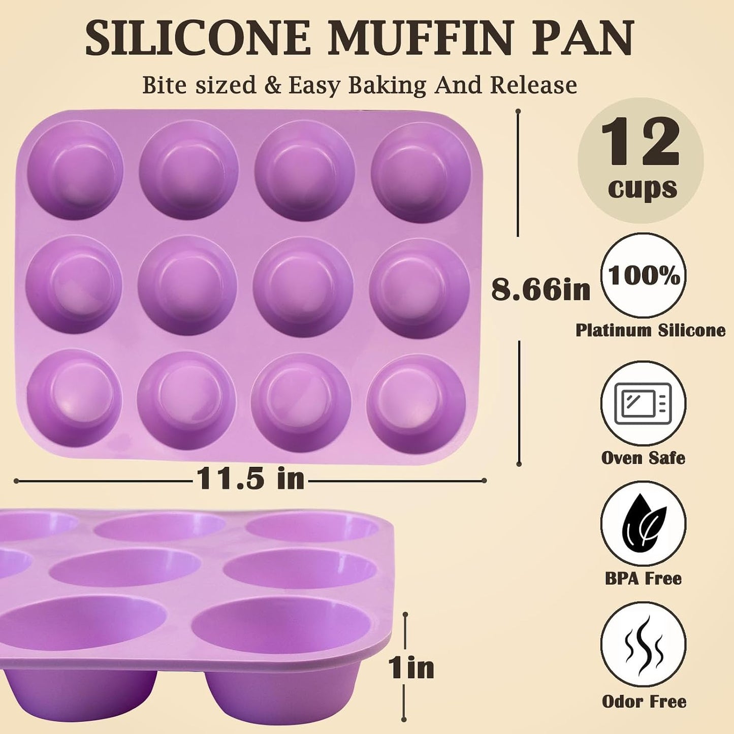 24 Cups Silicone Mini Muffin Pan Set, Nonstick Mini Cupcake Pans, BPA Free Small Muffin Tin for Baking, Set of 2 (Green+Purple)