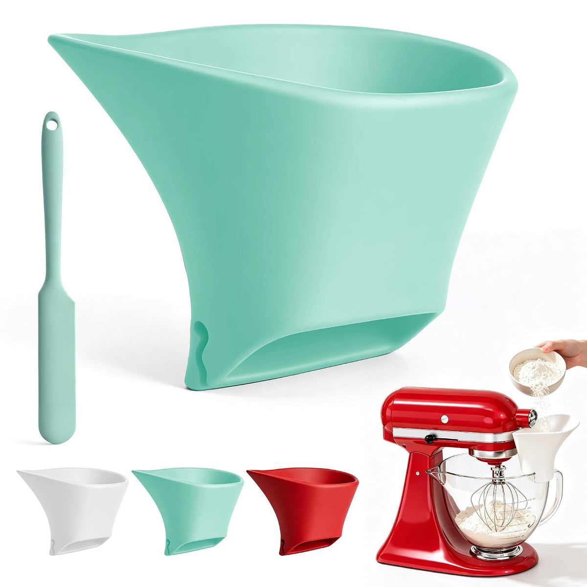 OneLeaf Silicone Flour Funnel for Kitchen Aid Mixer, Pouring Chute, White