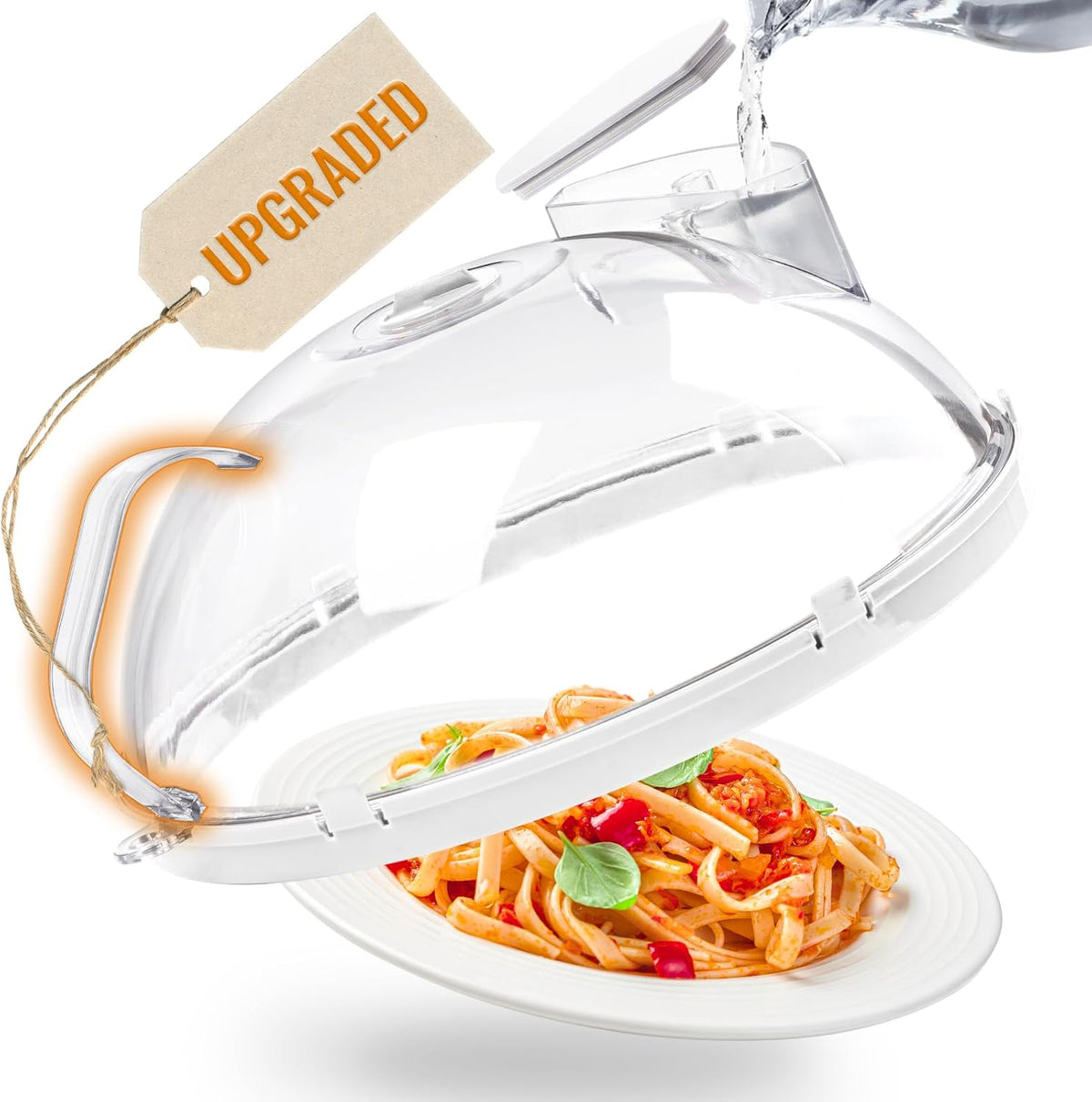 Microwave Splatter Cover with Water Steamer, Integrated Handle, 10 Inch