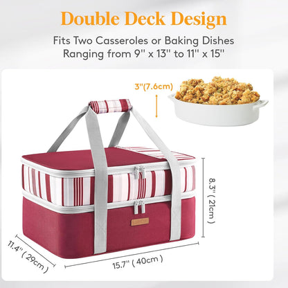 LUNCIA Insulated Single Decker Casserole Carrier, Lasagna Lugger Tote Keeps Food Hot or Cold, Thermal Lunch Bag for Potluck Parties, Picnic and Cookouts, Fits 9" x 13" Baking Dish, Black