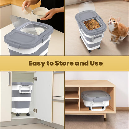 HOYTAMDA 28-40Lbs Rice Container,Collapsible Airtight Food Storage Containers with Wheels,Handle,Rice Storage Container with Small Bin and Scoop,Rice Dispenser for Flour Sugar Cereal Grain Dog Cat
