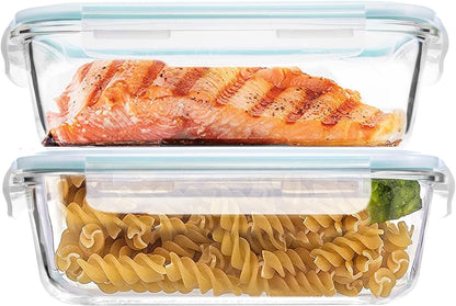 Luvan 2Pack 60Oz Large Glass Storage Containers with Lids, Meal Prep Food Container Set with Snap Airtight Lid for Baking, Microwave, Oven, BPA Free Leak Proof Freezer Dishwasher Safe