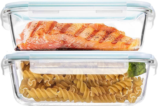 Luvan 2Pack 60Oz Large Glass Storage Containers with Lids, Meal Prep Food Container Set with Snap Airtight Lid for Baking, Microwave, Oven, BPA Free Leak Proof Freezer Dishwasher Safe