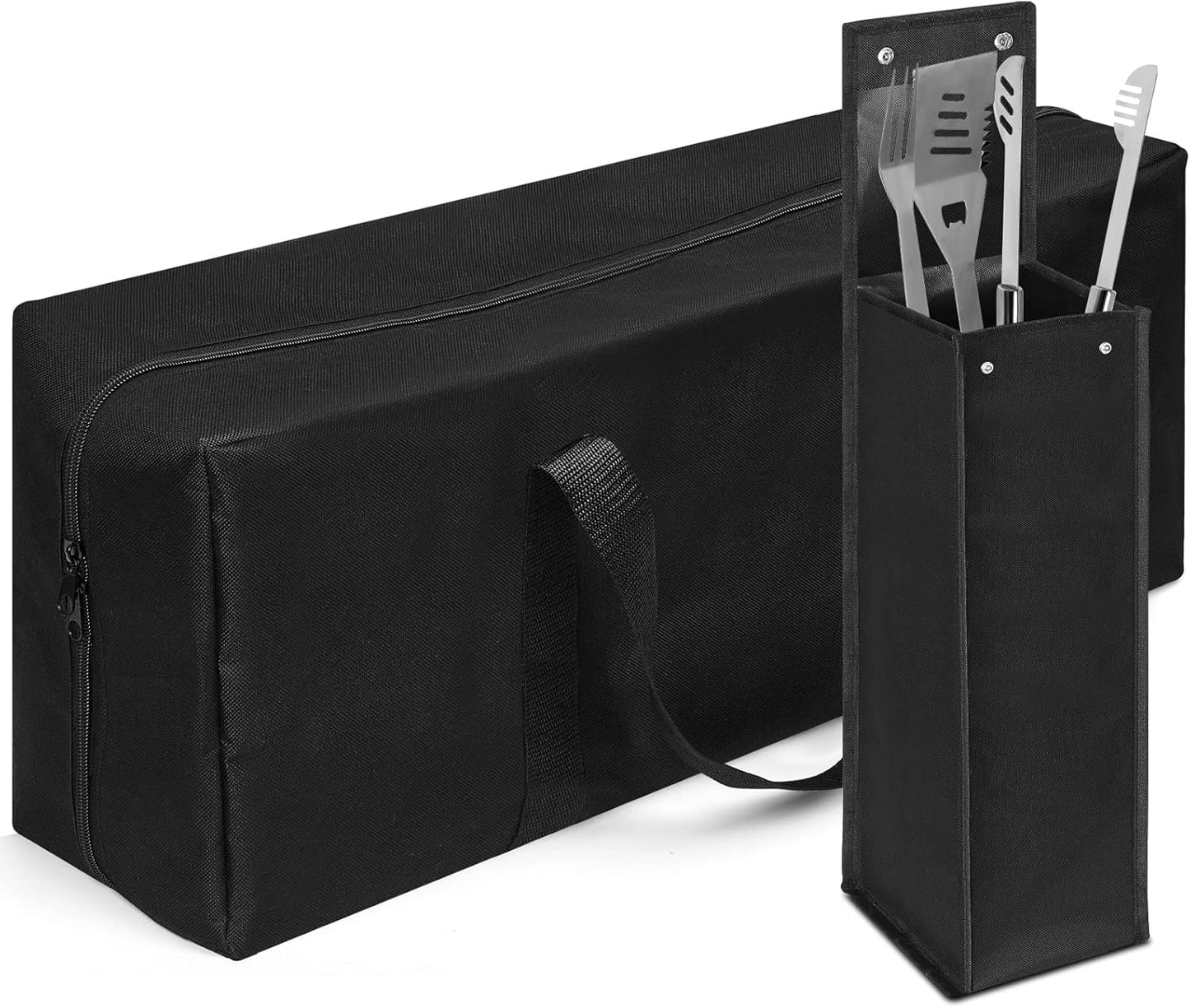 Amylove 2 Sizes Grill Utensil Storage BBQ Tool Bag 24.5" x 9.5" x 8" Large Capacity Grill Accessory Storage Waterproof Grilling Utensil Holder Outdoor BBQ Picnic Cooking Tools for Camp Barbecue