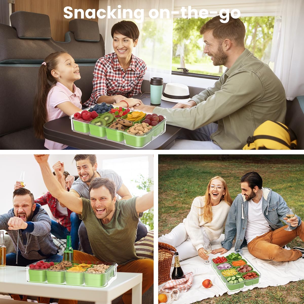 2 Pack Box Charcuterie Container with Dividers 12 Compartments,Snackle Boxes Food Storage, Bento Box Adult, Large Portable Divided Snackle Organizer with Lid & Handle, Stackable Food Containers(White)