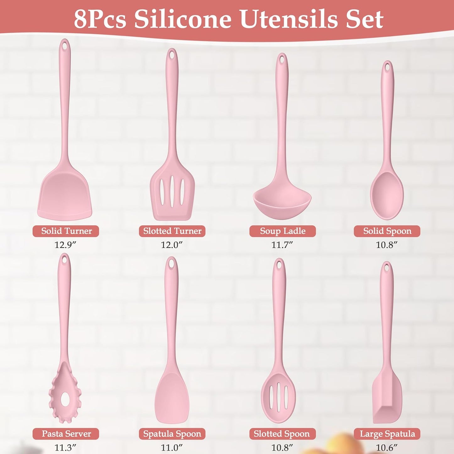 LIANYU Non-Toxic Silicone Kitchen Utensils Set, 8 Piece Non-Scratch Cooking Spoons & Spatulas, Stainless Steel Core, Heat Resistant & Dishwasher Safe, Khaki