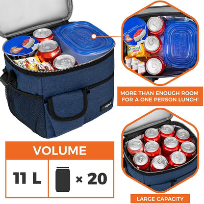 opux Insulated Lunch Bag for Men Women, Leakproof Black Lunch Box for Work, Portable Soft Lunch Cooler Bag with Shoulder Strap, Adult Lunchbox Lunch Pail for Kid Boy Girl School, 14 Can/8L