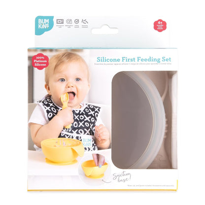 Bumkins Baby Bowl, Silicone Feeding Set with Suction for Baby and Toddler, Includes Spoon and Lid, First Feeding Set, Training Essentials for Baby Led Weaning for Babies 4 Months Up, Sage