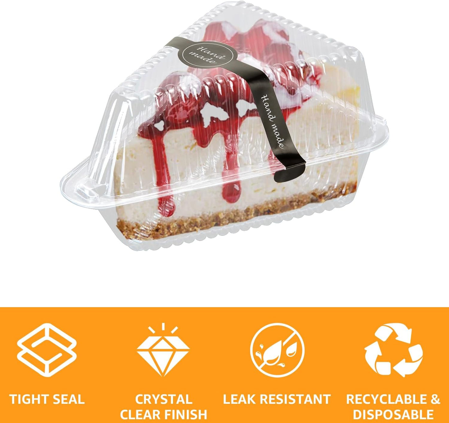 200 Pcs Thickened Cake Slice Containers with Lids Clear Plastic Hinged Cheesecake Containers Individual Disposable Triangle Cake Boxes for Pie Slice Cheesecake, Tres Leches, Flan, Desserts
