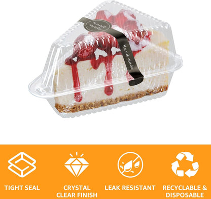 200 Pcs Thickened Cake Slice Containers with Lids Clear Plastic Hinged Cheesecake Containers Individual Disposable Triangle Cake Boxes for Pie Slice Cheesecake, Tres Leches, Flan, Desserts
