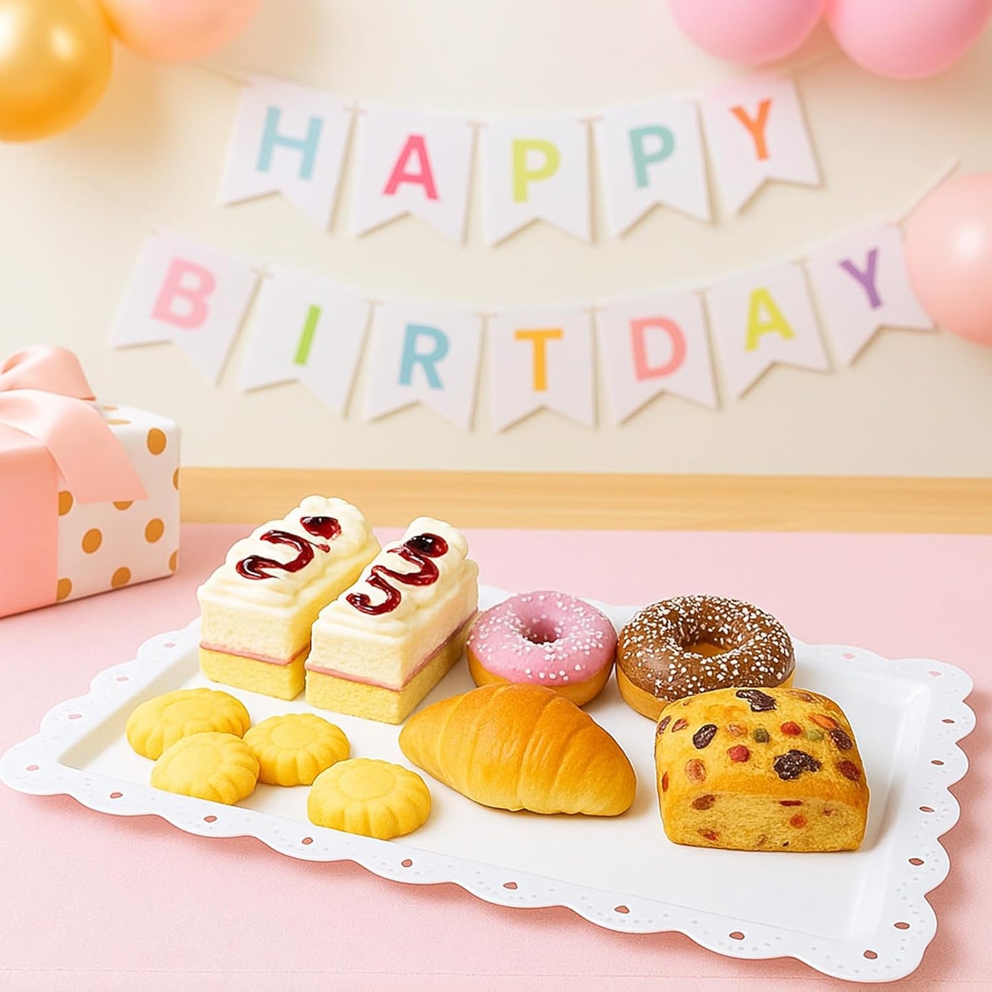 4 Pack Serving Trays for Party with Lace Rim,Rectangle Food Trays, Reusable White Plastic Serving Platters Food Display for Birthday Party, Wedding, Restaurant, 14.45" x 9.33"
