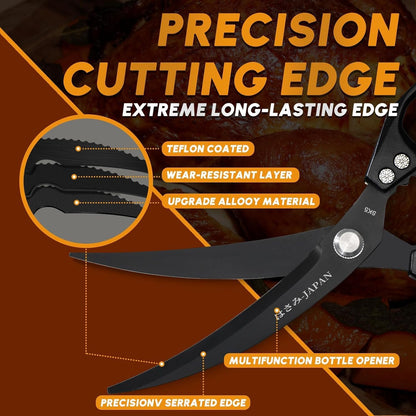 HUUSK Kitchen Scissors Set Silver - Stainless Steel Kitchen Shear, Sharp Meat Scissors, Heavy Duty Poultry Shears, Japanese Cooking Scissor for Food, Gifts for Men Women