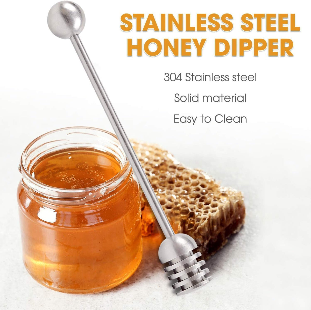 NiceGo Honey Dipper. Premium 304 Stainless Steel Honey Dipper Set, 6.3 Inch Kitchen Stirrer, 2 Pack Deep-Groove Honeycomb Sticks for Syrup, Molasses, and Sauces, Dishwasher Safe. 2 PCS in One Box.