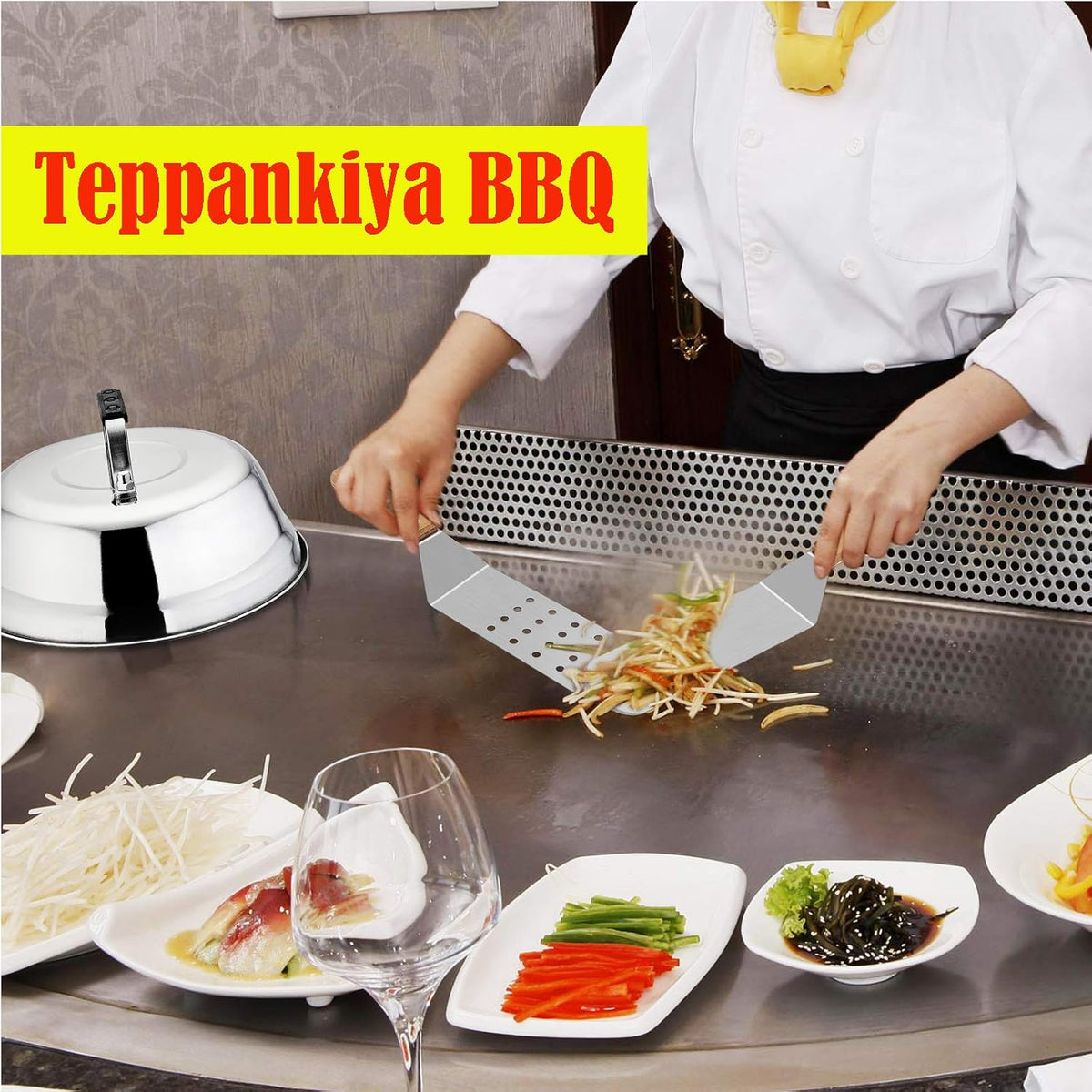 Metal Spatula Set, HaSteeL Stainless Steel Griddle Spatula Tools Kit with Wooden Handle, Heavy Duty Long Pancake Flipper Burger Turner for BBQ Teppanyaki Flat Top Grilling Cooking Outdoor & Indoor