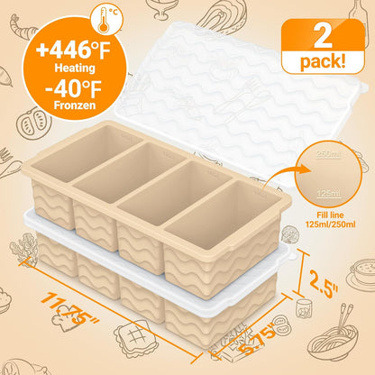 Doasuwish Silicone Freezer Molds for Soup with Lid – 1-Cup Soup Container Style Ice Cube Trays for Freezer, Meal Prep & Food Storage, Freeze 250mL/125mL Portions – 2 Pack