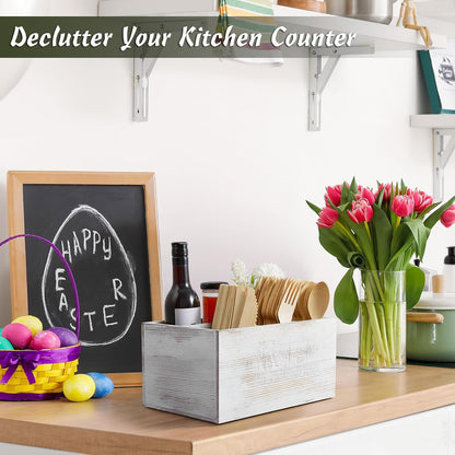 DRASTAR Paper Plate Dispenser, Acacia Utensil Caddy Organizer, Large Silverware Holder for Party, Paper Plate Organizer, Kitchen Utensil Caddy for Party Picnic Camping