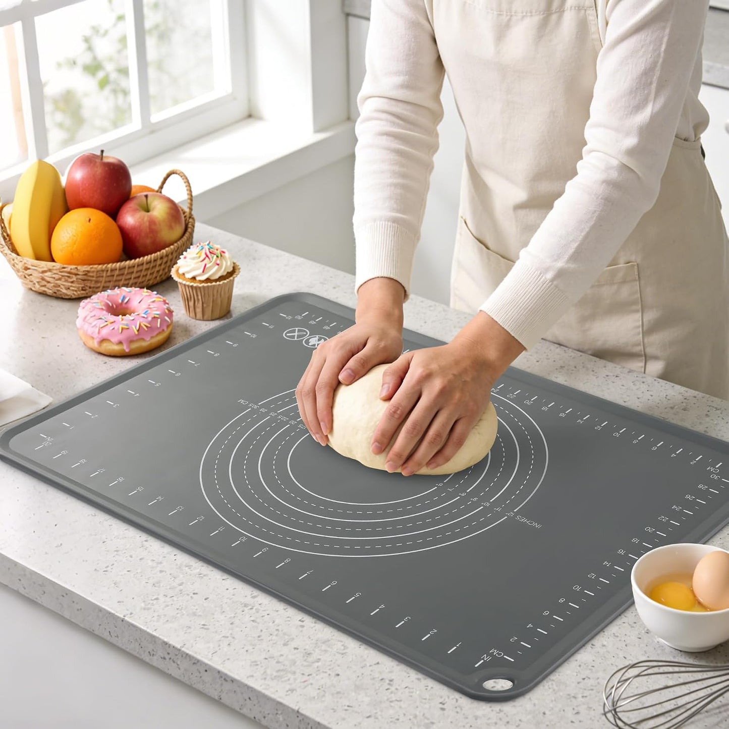 Extra Large Silicone Baking Mat for Countertops, Extra Thick 28" x 20" Non-Slip Pastry Mat with Raised Edges and Measurements, Food-Grade Dough Rolling Sheet for Kneading, Pizza, Bread,Fondant