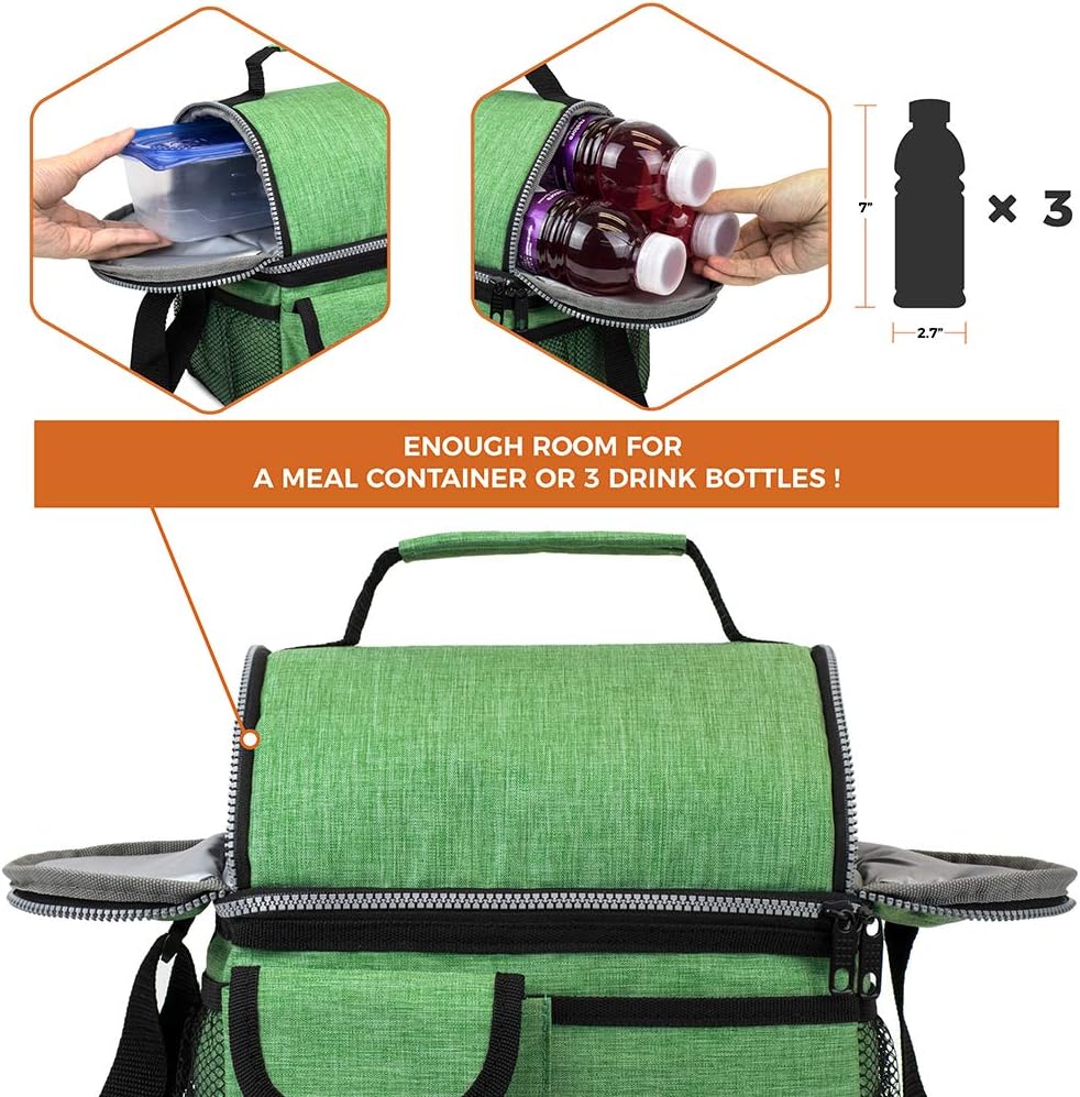 opux Insulated Lunch Bag Women Men, Dual Compartment Leakproof Lunch Box Adults Kids, Double Decker Meal Prep Bento Lunch Cooler Tote with Shoulder Strap for Work Office School Travel, Floral Purple
