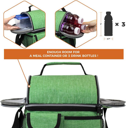 opux Insulated Lunch Bag Women Men, Dual Compartment Leakproof Lunch Box Adults Kids, Double Decker Meal Prep Bento Lunch Cooler Tote with Shoulder Strap for Work Office School Travel, Floral Purple