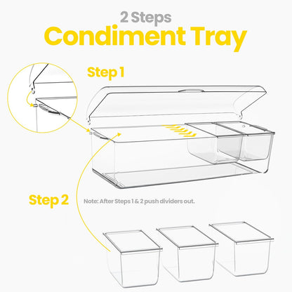 Ice Chilled Condiment Caddy with Lid – 5 Removable Compartments, Utensils Included – Buffet Server for BBQ, Taco Bar & Parties