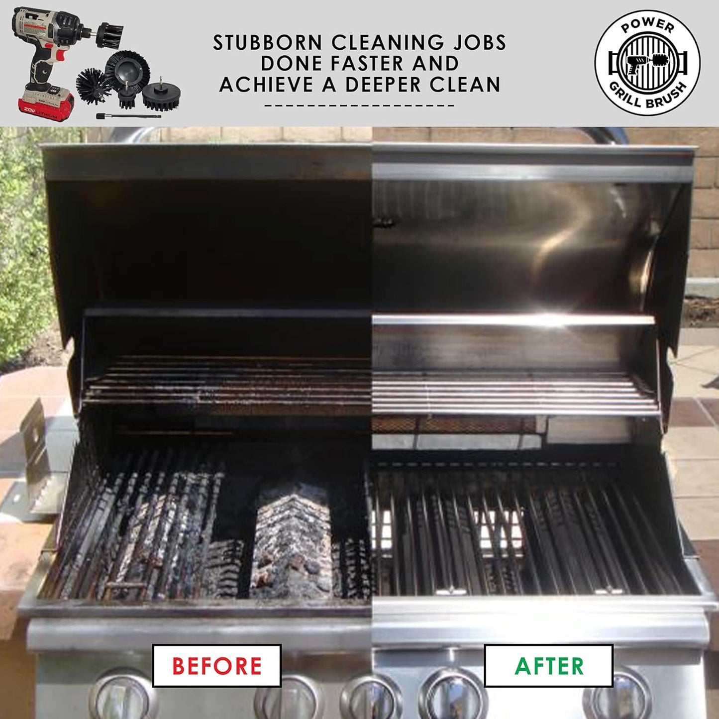 Power Grill Brush - Grill Brush 5 Piece BBQ Cleaning Kit - Nylon Safe Bristle, Wire Free, Safe for All Grates Stainless Steel, Porcelain, Charcoal Smoker Grill Cleaner Scraper, Accessories Outdoor