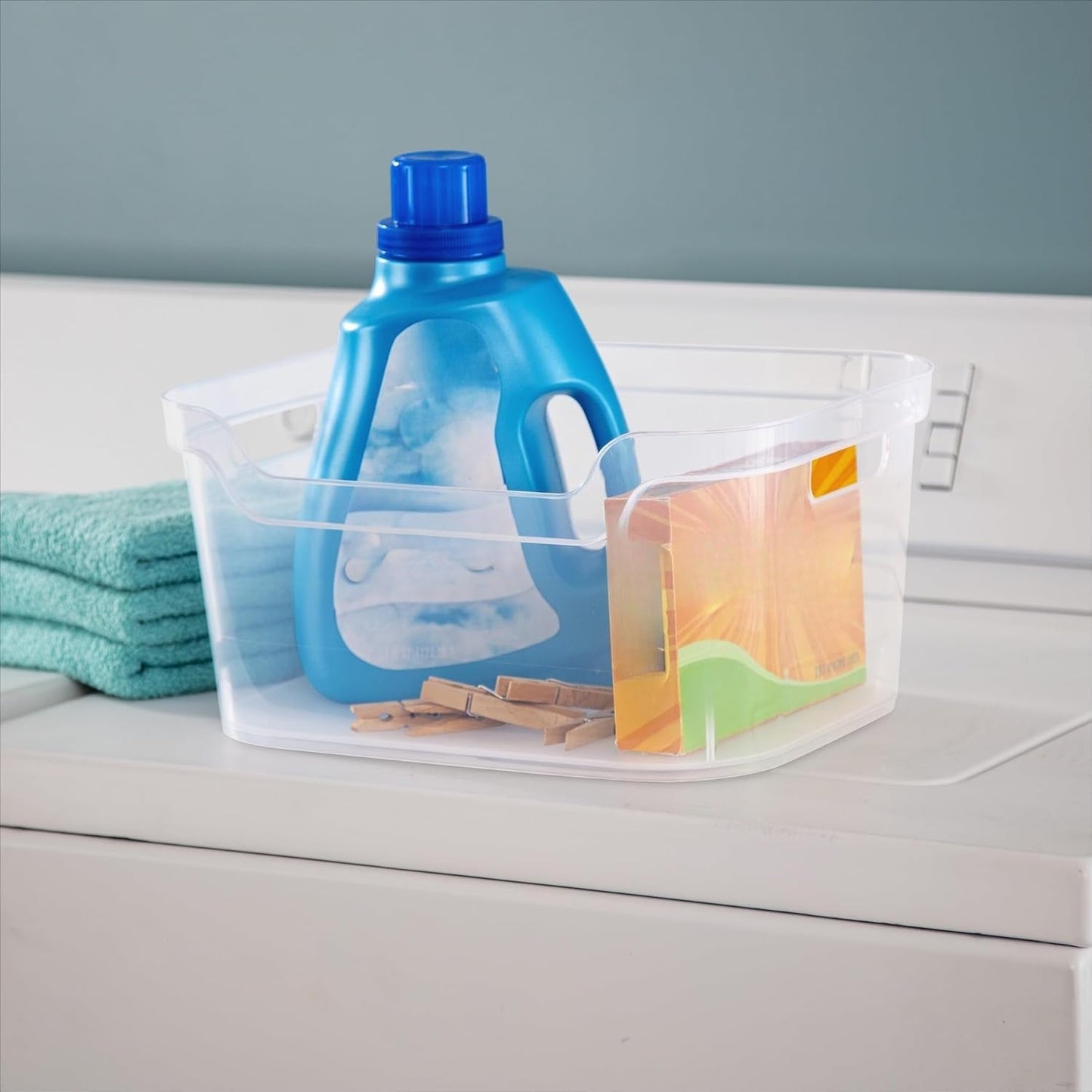 （2 Pack） Clear Plastic Storage Bin, Large Open Organizer Bin with Handles, 14.25" L Easy Access Pantry & Closet Organizer, See-Through Container for Home Office