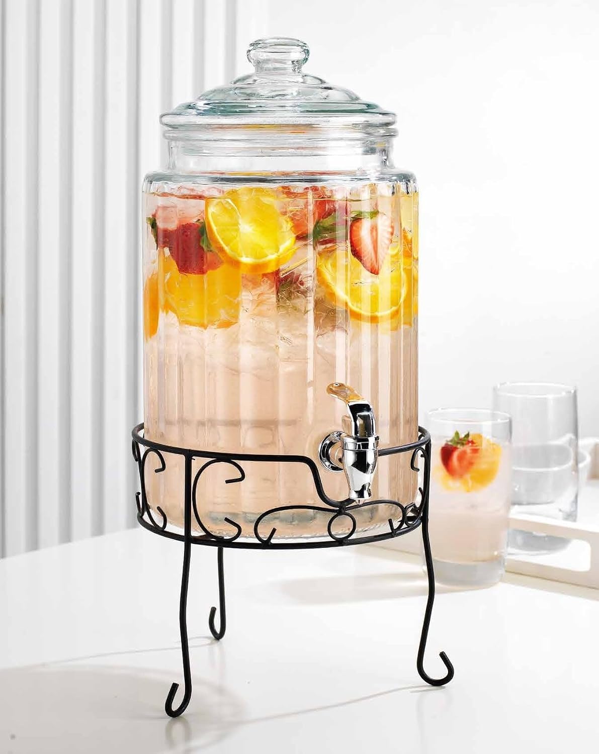 2 PACK 1.5 Gallon Drink dispenser, Glass Beverage Dispenser With Elegant Stand Stand, Drink Dispensers for Parties With Spigot 100% Leakproof. Perfect For Parties And Daily Use