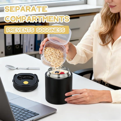 2 - in - 1 Soup Thermo for Hot Food 14oz with Snack Box Container Leak Proof Insulated Lunch Container Kids and Adults Stainless Steel Double Wall Vacuum Wide-mouth Thermal with Spoon and Handle