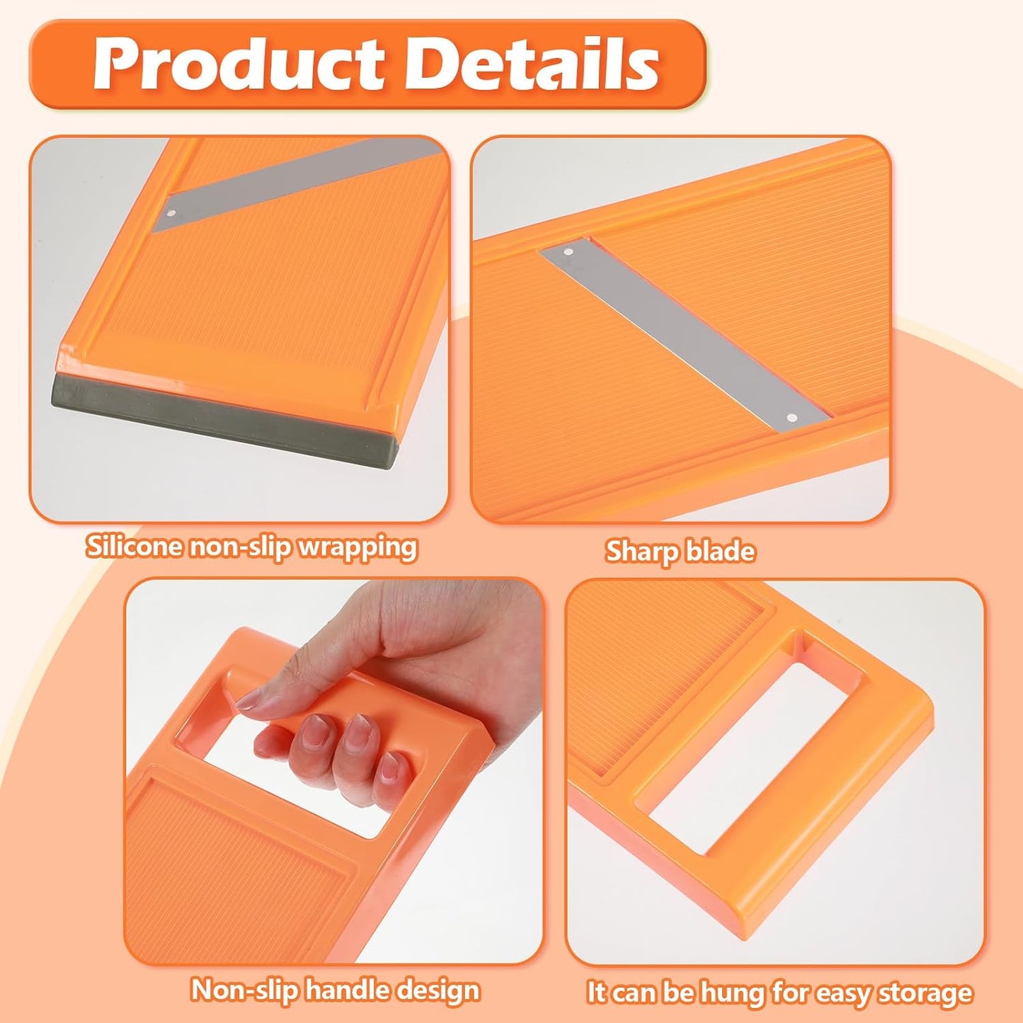 Handheld Mandoline Slicer,Portable Small Mandoline Slicer,for Potato Chips, Mini Mandolines Slicers for Vegetables, Fruits, Cheese, Cucumber Slicers Thin, Orange