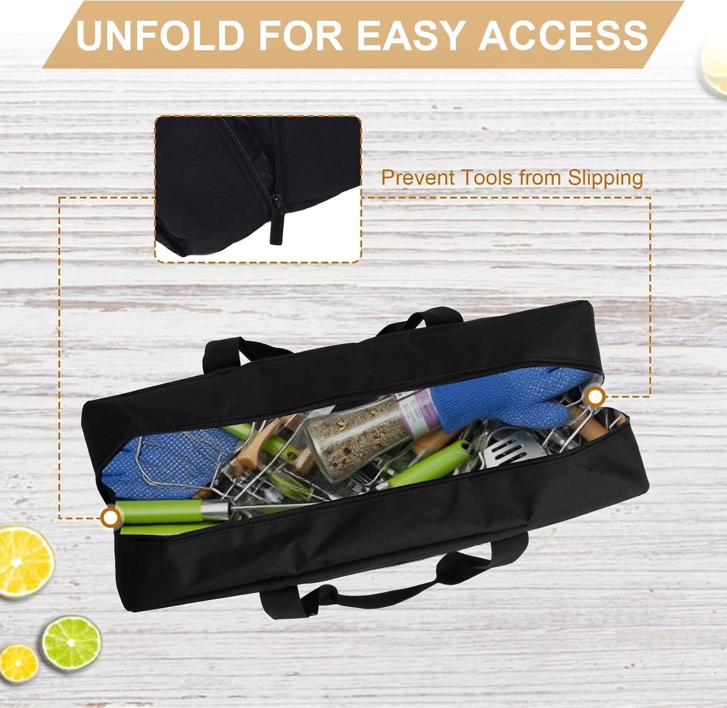 Grill Tools Storage Bag, BBQ Utensil Holder with Pockets, Grill Storage Container for Outdoor Camping & Hiking BBQ, for Barbecue Tool up to 22", Gift for Men, Green
