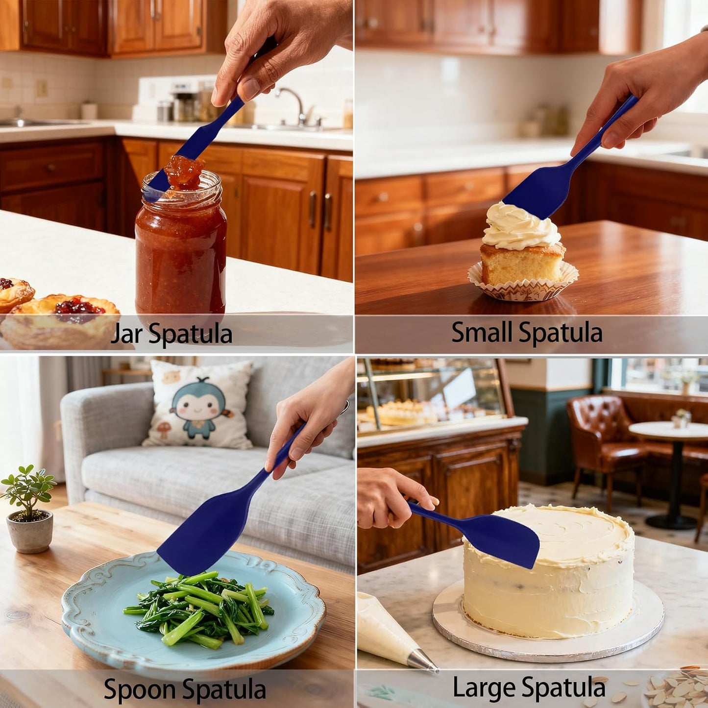 Silicone Spatula Set, Food Grade Rubber Spatula, 4 Pcs Heat Resistant Silicone Spatulas, One Piece Design Non-Stick Kitchen Utensils for Cooking, Stirring, Baking & Mixing, Dishwasher Safe (Black)