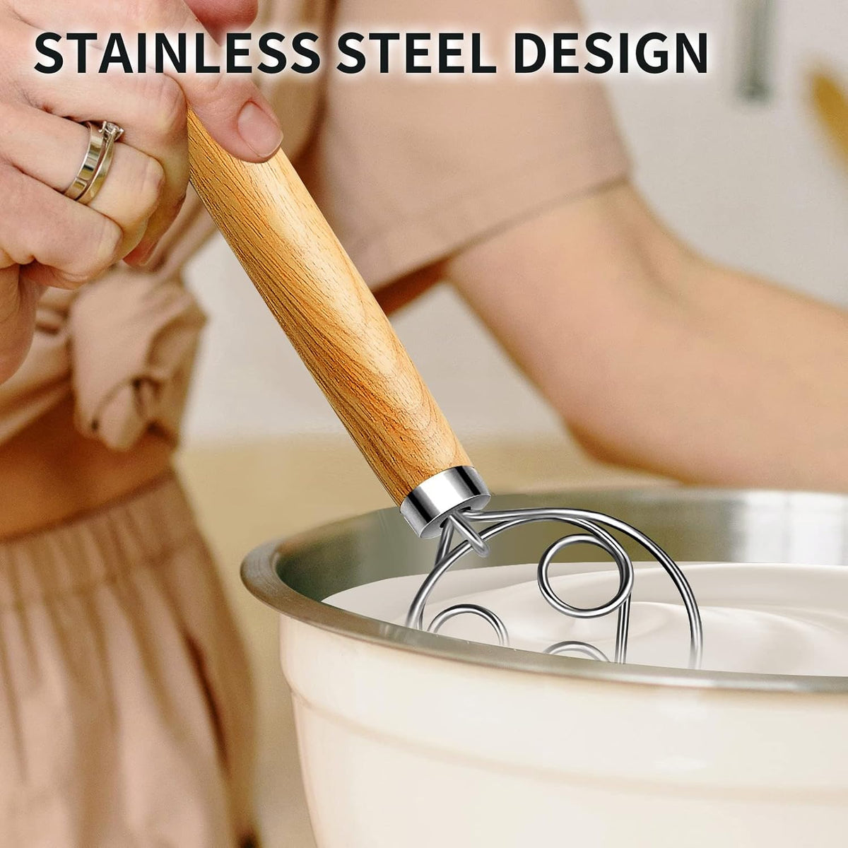TEEVEA Danish Dough Whisk, Stainless Steel for Sourdough Bread