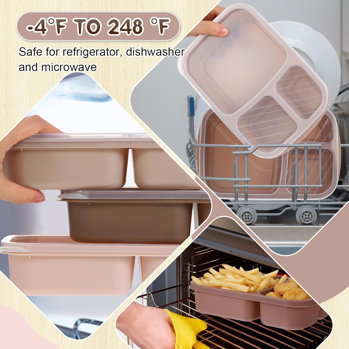 Honeydak 5 Pack Snack Containers 3 Compartment Bento Snack Boxes Divided Meal Prep Containers with Lids Reusable Adults Lunch Food Storage Box for School Work Travel(Elderberry)