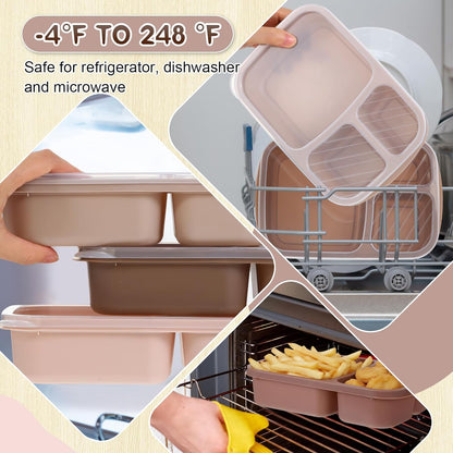 Honeydak 5 Pack Snack Containers 3 Compartment Bento Snack Boxes Divided Meal Prep Containers with Lids Reusable Adults Lunch Food Storage Box for School Work Travel(Elderberry)