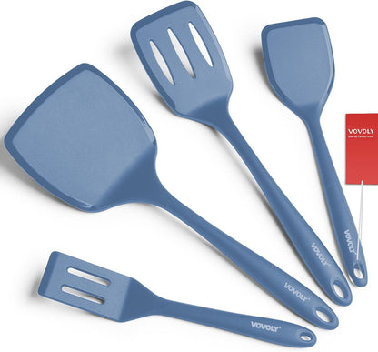 Silicone Spatula Set, 600°F Heat Resistant Silicone Spatula Turner Flipper for Cooking, Non Stick and Non Scratch Kitchen Utensils for Eggs & Pancakes, 4 Pack, Black