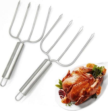 Turkey Lifter Forks Set of 2 Stainless Steel Turkey Lifters with Non-Slip Handle Turkey and Poultry Lifters Turkey Claws Carving Fork