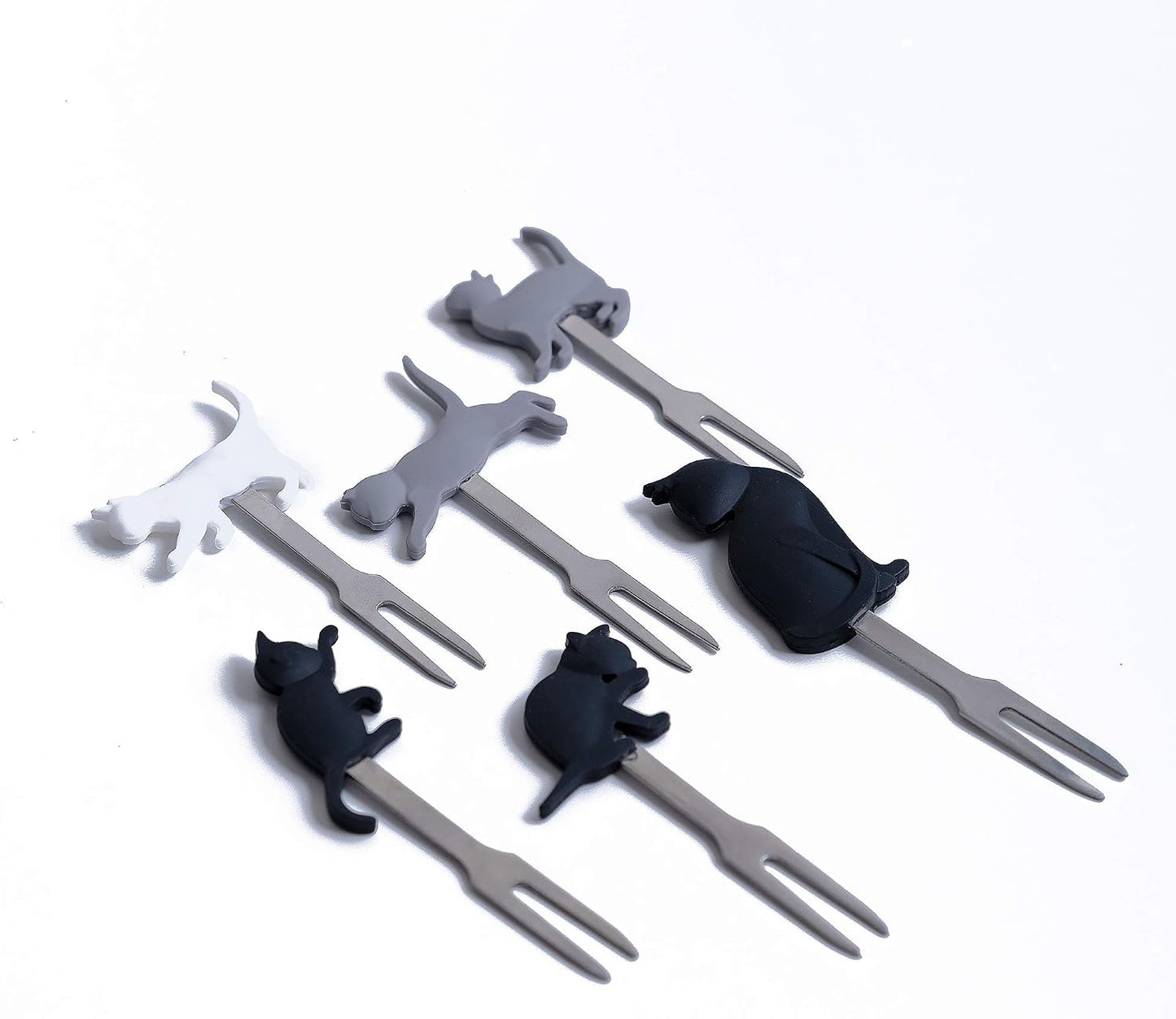 Cocktail Forks, 6-Piece Appetizer Forks, Cat Shapes, Stainless Steel and Silicone Small Forks for Fruits, Cheese, Appetizers