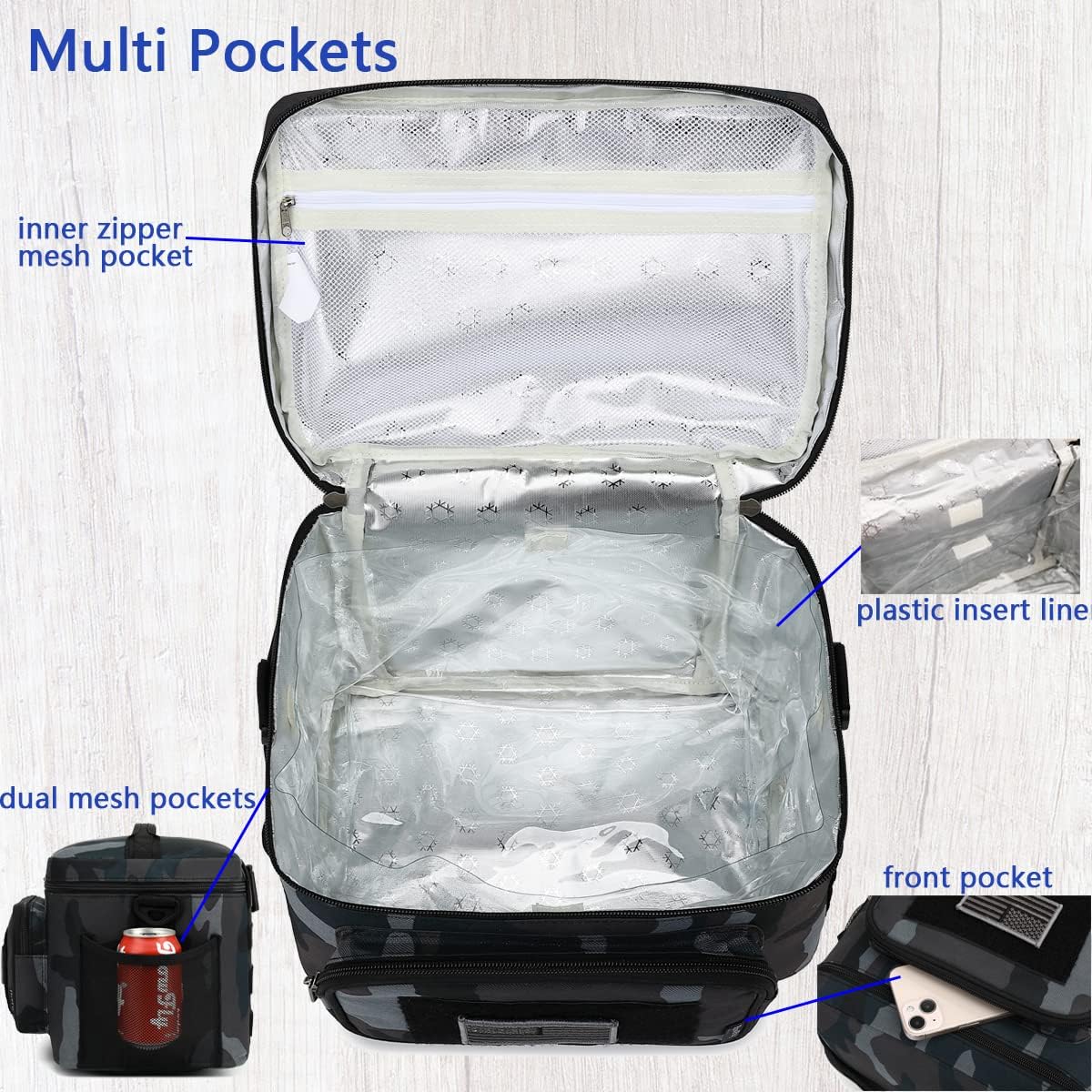 FlowFly Lunch Bag, Insulated Cooler, Thermal Lunch Box Tote with MOLLE/PALS Webbing, Adjustable Padded Shoulder Strap, for Tactical Men Women Adults and Boys Girls Kids (Cyan, Medium)