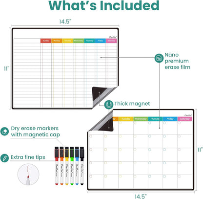 Magnetic Dry Erase List Board - 6.5"x8.5" Weekly, Daily, 2 List Boards for Fridge - 6 Extra Fine Point Markers Included - Shipped Flat