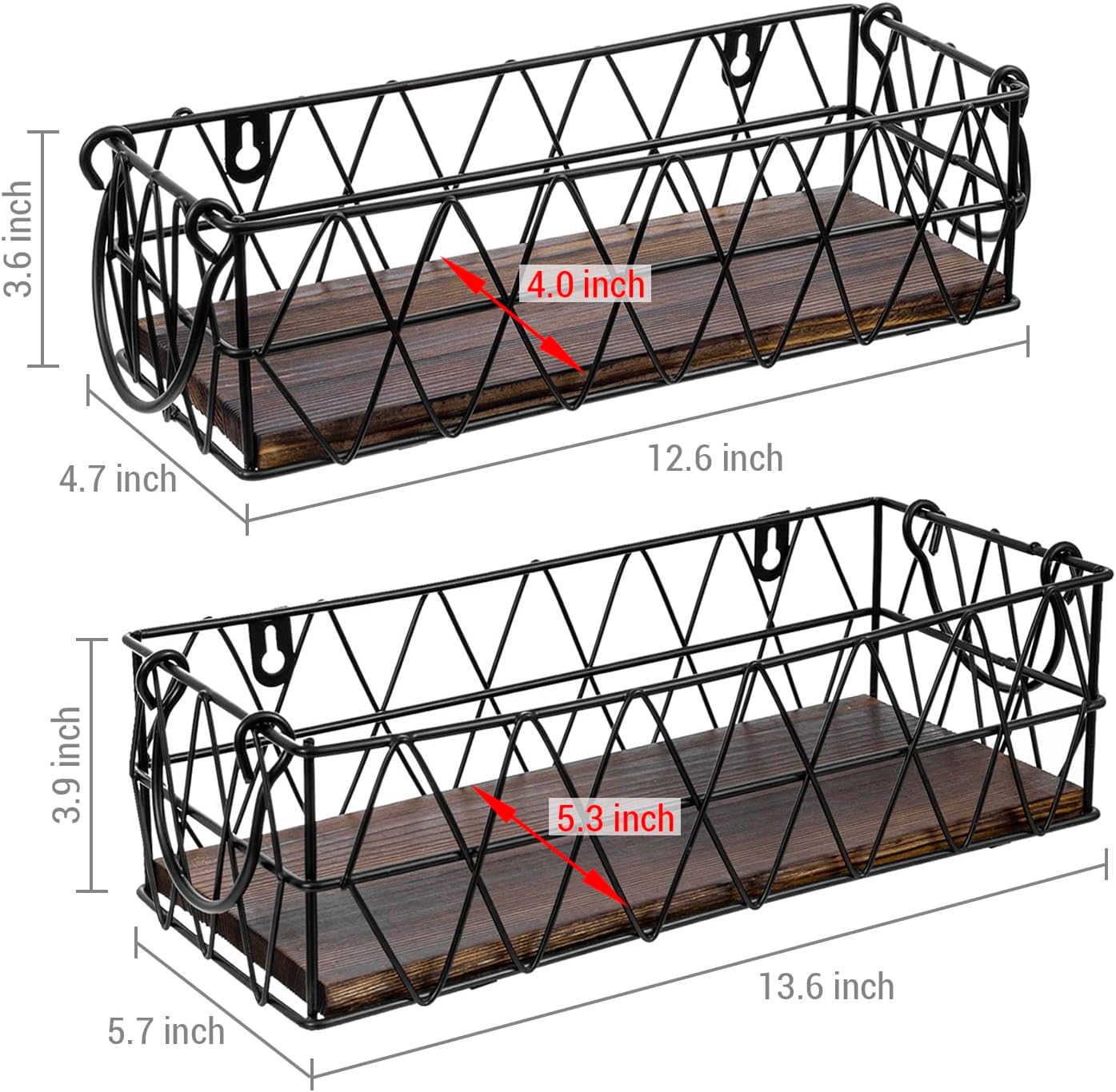 MyGift Set of 2 Black Wire Baskets for Organizing – Storage Baskets/Pantry Baskets for Shelves & Wall