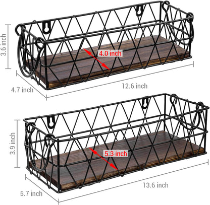 MyGift Set of 2 Black Wire Baskets for Organizing – Storage Baskets/Pantry Baskets for Shelves & Wall