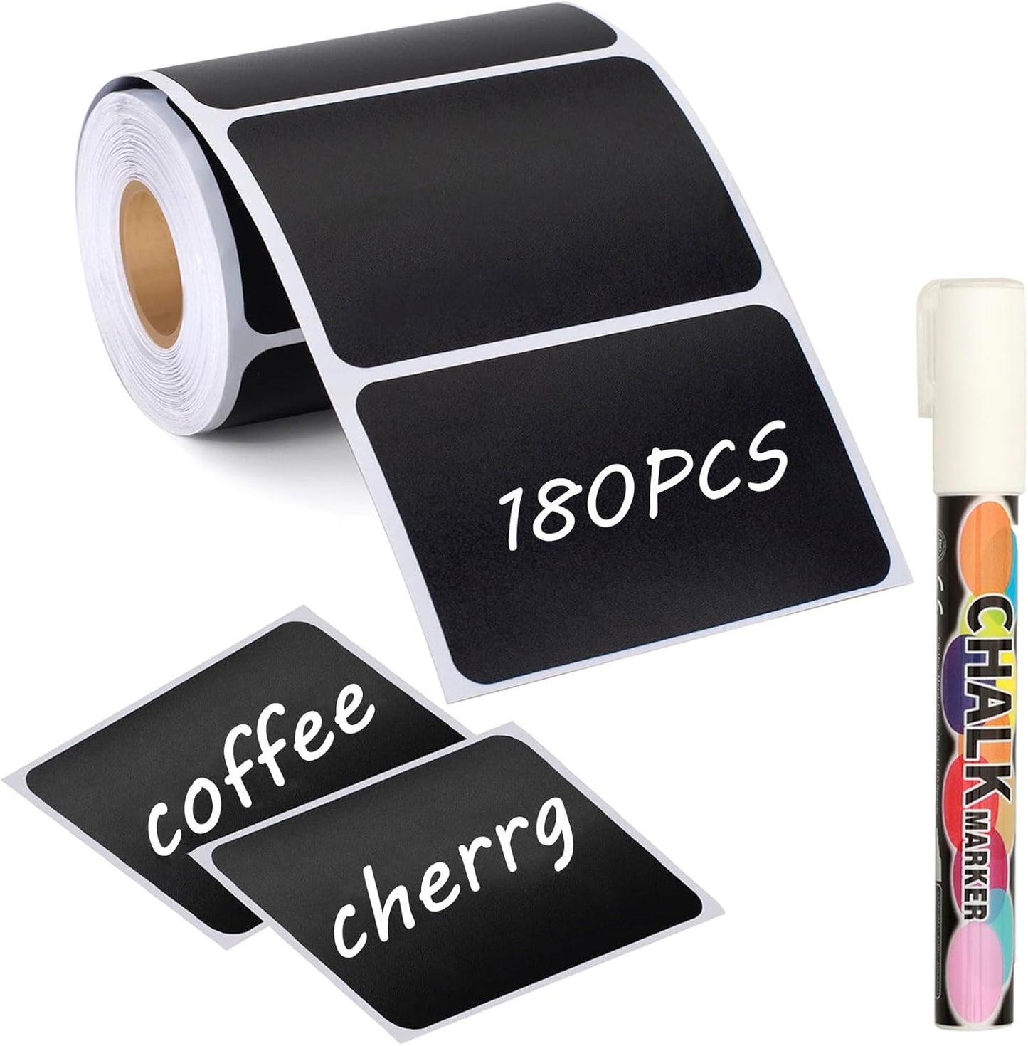 180 pcs Chalkboard Labels Stickers Waterproof Blackboard Waves | Chalkboard Sticker with White Chalk Marker Rectangle Chalkboard Labels for Containers, Mason Jars, Food Storage