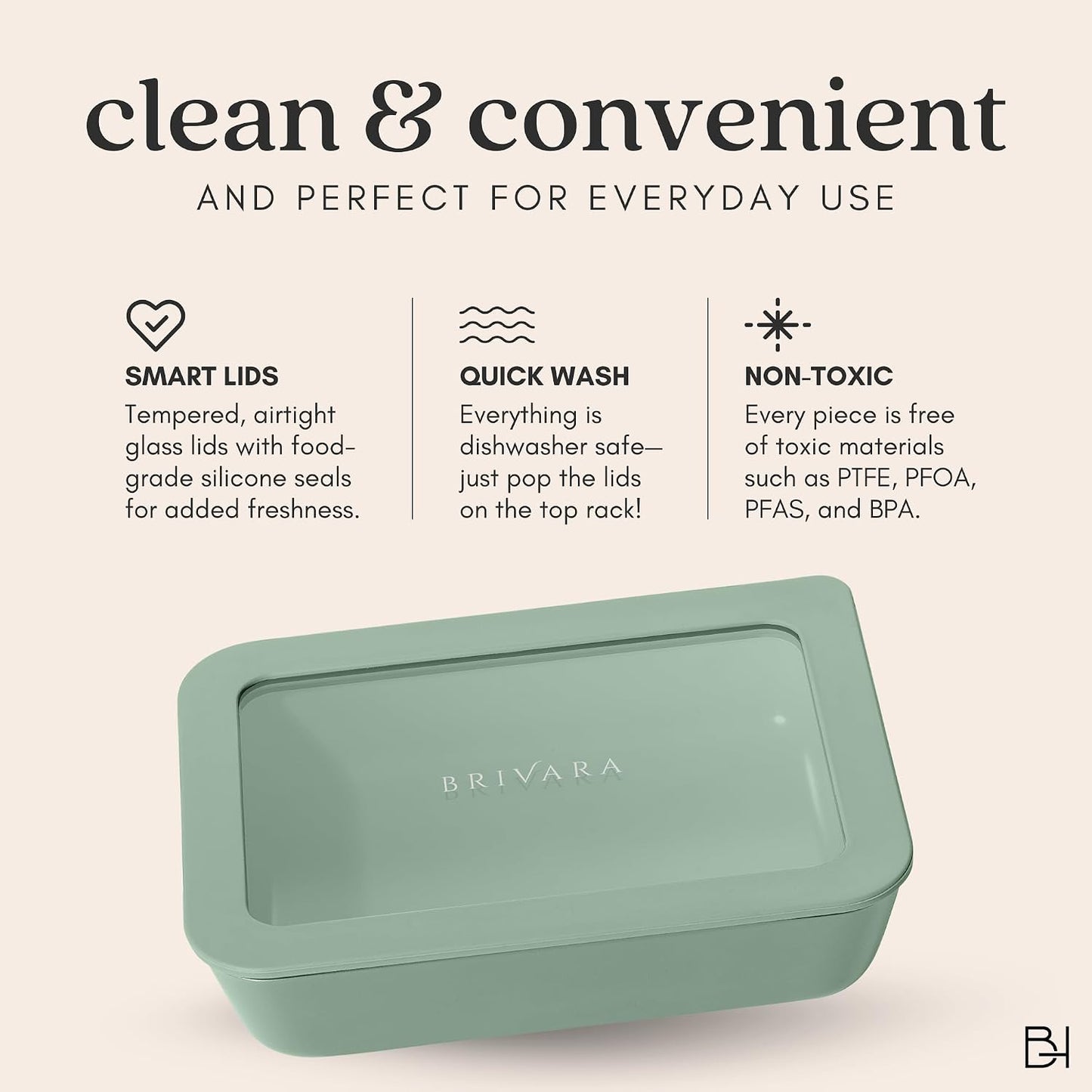 Ceramic Coated Glass Food Storage Container | No PTFE, PFOA, PFAS, and BPA | Reusable Non Toxic Meal Prep Container with Glass Lid | Easy To Store | 3 Cup Rectangle [Onyx]