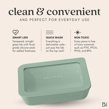 Ceramic Coated Glass Food Storage Container | No PTFE, PFOA, PFAS, and BPA | Reusable Non Toxic Meal Prep Container with Glass Lid | Easy To Store | 3 Cup Rectangle [Onyx]