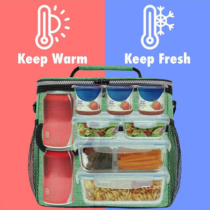 opux Insulated Lunch Bag for Men Women, Leakproof Black Lunch Box for Work, Portable Soft Lunch Cooler Bag with Shoulder Strap, Adult Lunchbox Lunch Pail for Kid Boy Girl School, 14 Can/8L