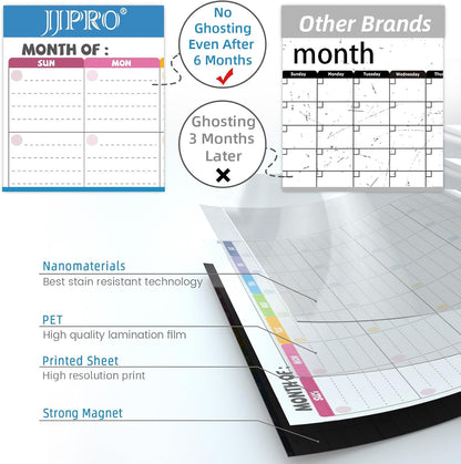 JJPRO Magnetic Dry Erase Calendar for Refrigerator-Reusable Monthly Calendar Starts Monday,Weekly Planner&to Do List for Fridge-Magnetic Monthly,Weekly Planner&List 2pcs-16.5x11"