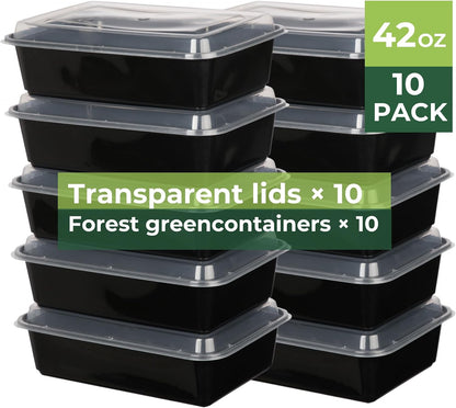 10 Pack 42 oz Meal Prep Containers, Reusable Plastic Food Prep Storage Containers with Printed Lids, Stackable, Leakproof, Microwave & Freezer & Dishwasher Safe,To Go Take Out Box