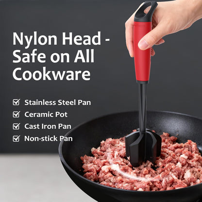 Ourokhome Meat Chopper and Potato Masher, Heat Resistant Nylon Ground Beef Smasher for Hamburger, 5 Curved Blades Nonstick Safe Mixer & Stirrer, Practical Kitchen Gadgets, Mint
