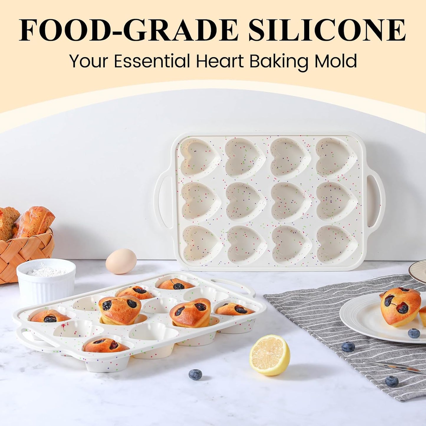 Silicone Muffin Pans for Baking, Metal Reinforced Frame 12 Cups Regular Size Silicone Cupcake Pan Nonstick Muffin Tin for Baking Muffin, Cupcake, Frittatas,BPA Free, Silicone Molds Dishwasher Safe