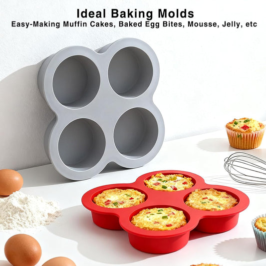 3 Pack Egg Bite Molds for Air Fryer Accessories,4-Cup Silicone Muffin Pans for Baking - Dishwasher Safe, Easy-Release, BPA Free